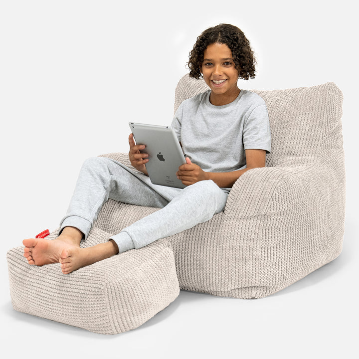 Pouf Fauteuil pour Ados 6-14 ans - Pompon Crème 01