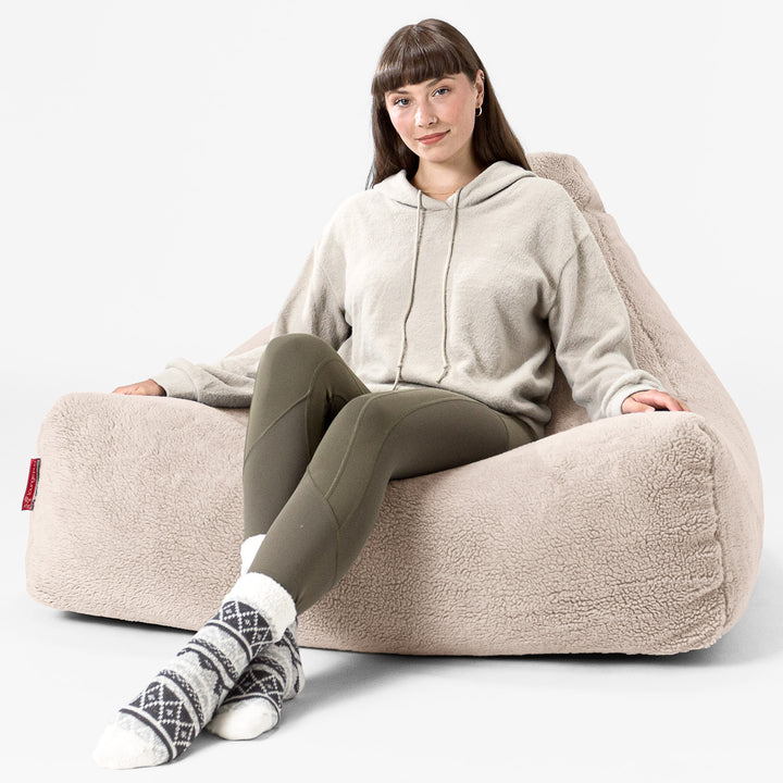 Pouf Fauteuil Relax - Fausse Fourrure Nounours Crème 02