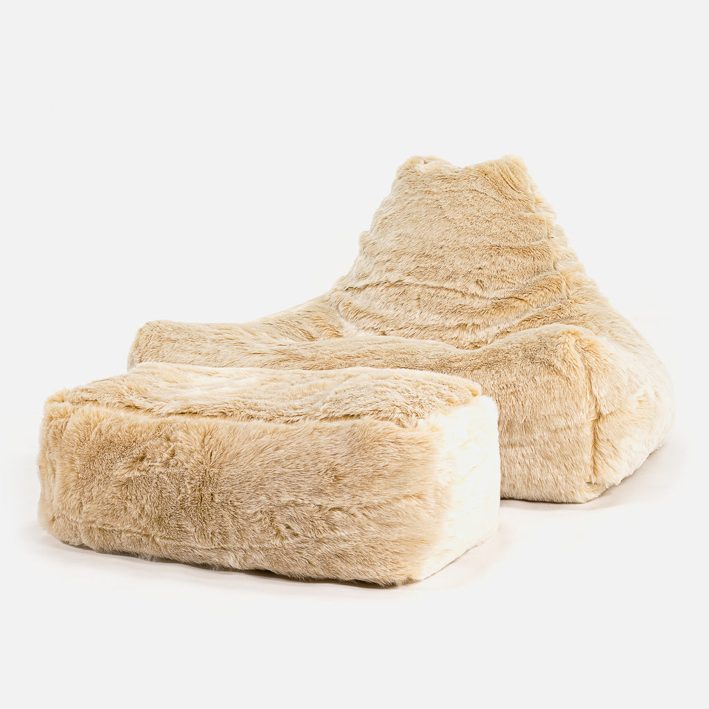 Pouf Fauteuil Relax - Fausse Fourrure Blanc 02
