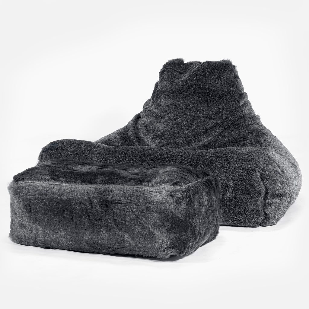 Pouf Fauteuil Relax - Fausse Fourrure Noir 02