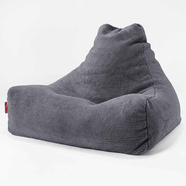 Pouf Fauteuil Relax - Fausse Fourrure Nounours Gris Foncé 01