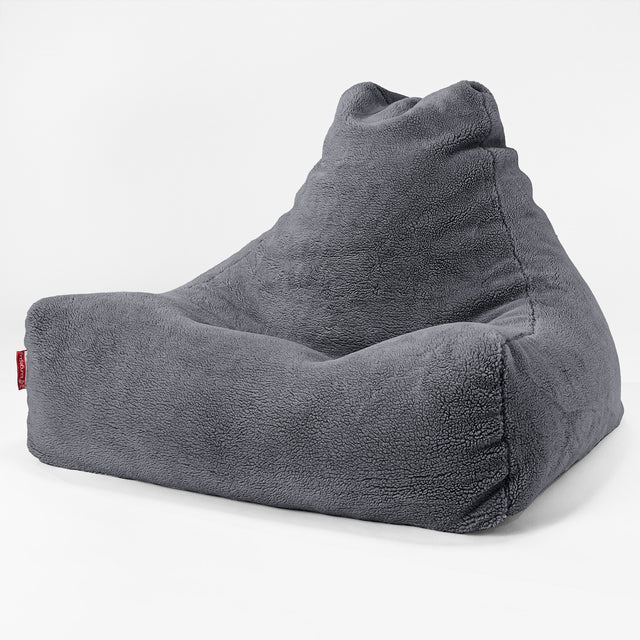 Pouf Fauteuil Relax - Fausse Fourrure Nounours Gris Foncé 01