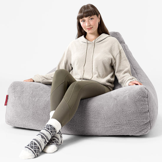 Pouf Fauteuil Relax - Fausse Fourrure Nounours Gris moyen 02