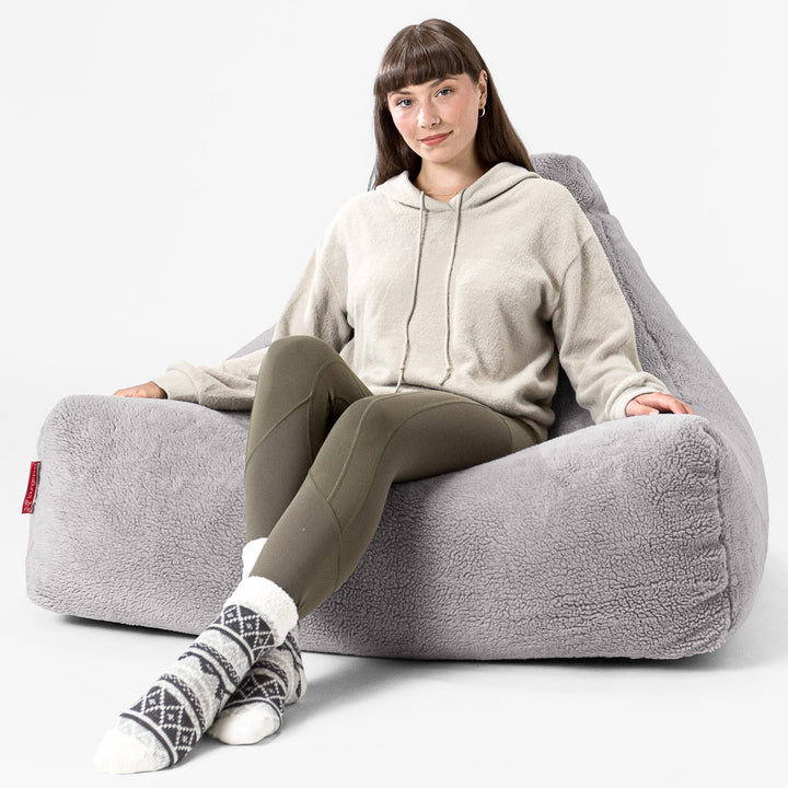 Pouf Fauteuil Relax - Fausse Fourrure Nounours Gris moyen 02