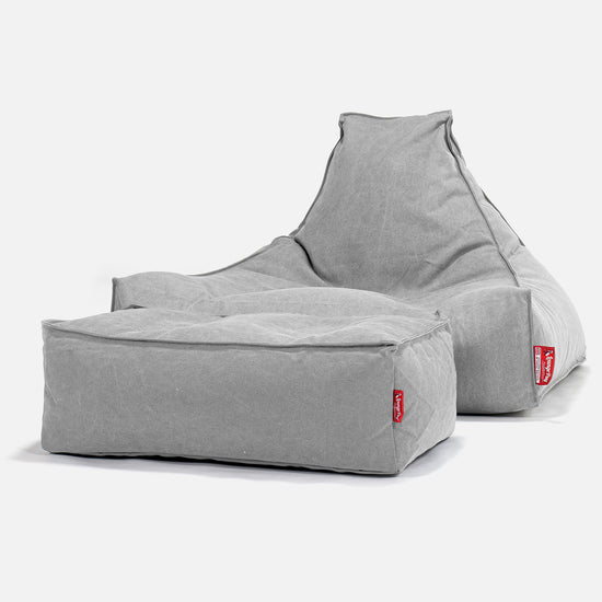 LOUNGE PUG, Pouf Fauteuil Relax, Stonewashed Gris