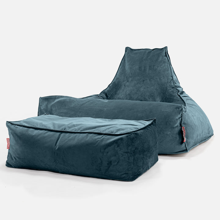 Pouf Fauteuil Relax - Velours Mer égée 02