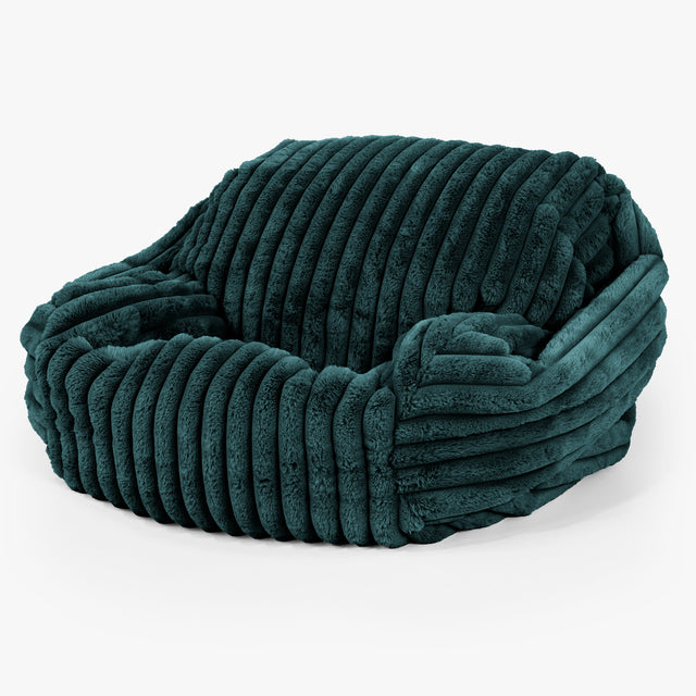 Pouf Fauteuil Sabine - Velours Côtelé Ultra Pelucheux Bleu Canard 02