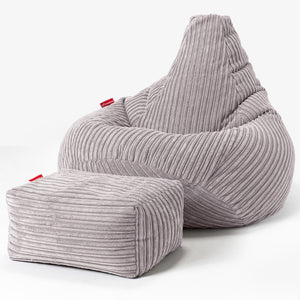 Pouf Poire Gamer - Côtelé Gris Argent