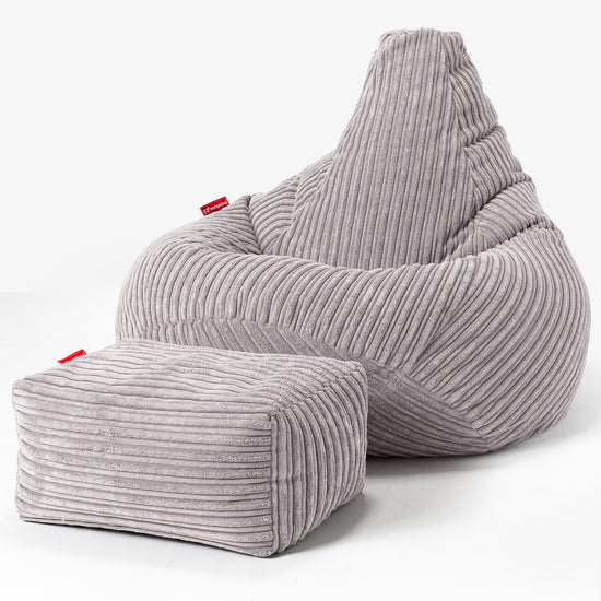 Pouf Poire Gamer - Côtelé Gris Argent 01
