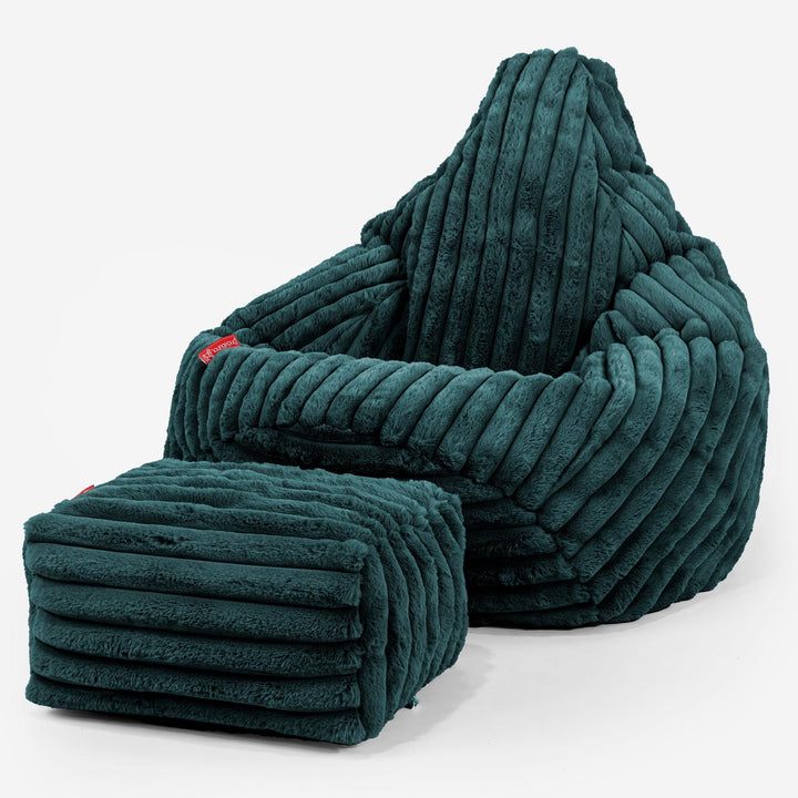 Pouf Poire Gamer - Velours Côtelé Ultra Pelucheux Bleu Canard 01