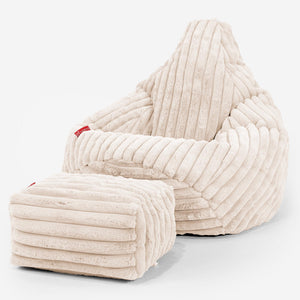 Pouf Poire Gamer - Velours Côtelé Ultra Pelucheux Crème
