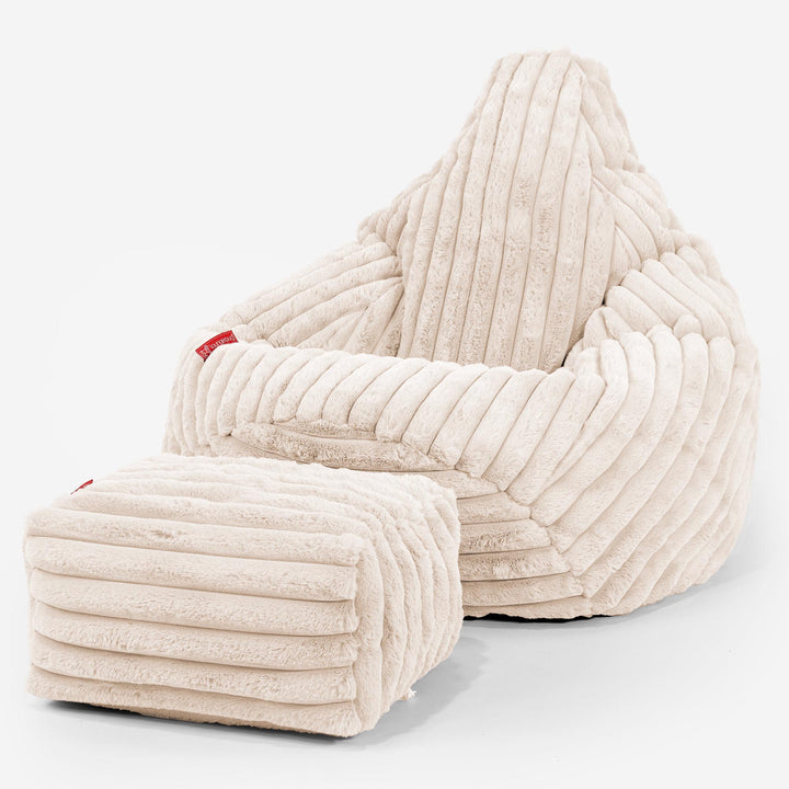 Pouf Poire Gamer - Velours Côtelé Ultra Pelucheux Crème 01
