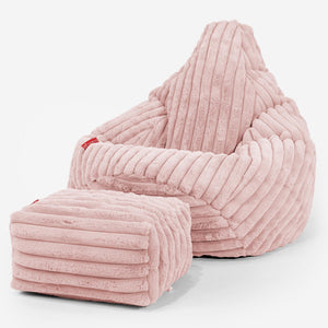 Pouf Poire Gamer - Velours Côtelé Ultra Pelucheux Rose Pastel