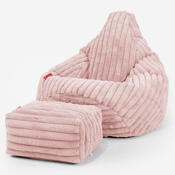 Pouf Poire Gamer - Velours Côtelé Ultra Pelucheux Rose Pastel 01