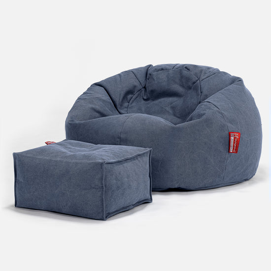 LOUNGE PUG - Stonewashed  - Pouf Poire Classique - Bleu Marine