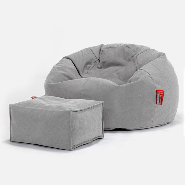 LOUNGE PUG - Stonewashed  - Pouf Poire Classique - Gris