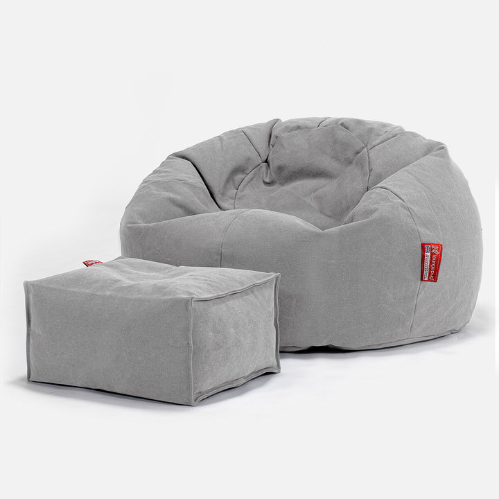 LOUNGE PUG - Stonewashed  - Pouf Poire Classique - Gris