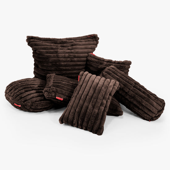 Housse de Traversin 20 x 55cm - Velours Côtelé Ultra Pelucheux Marron Meuse 03