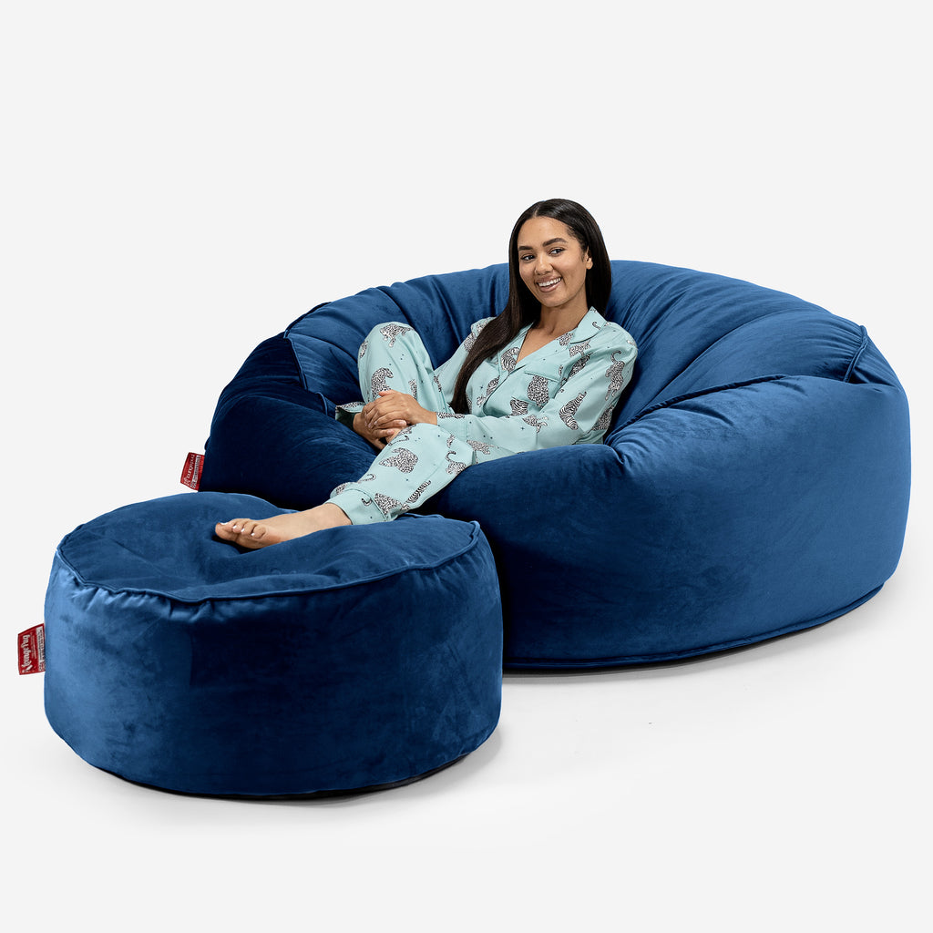 Canapé Pouf Géant Grande Mammouth - Velours Bleu Marine 02