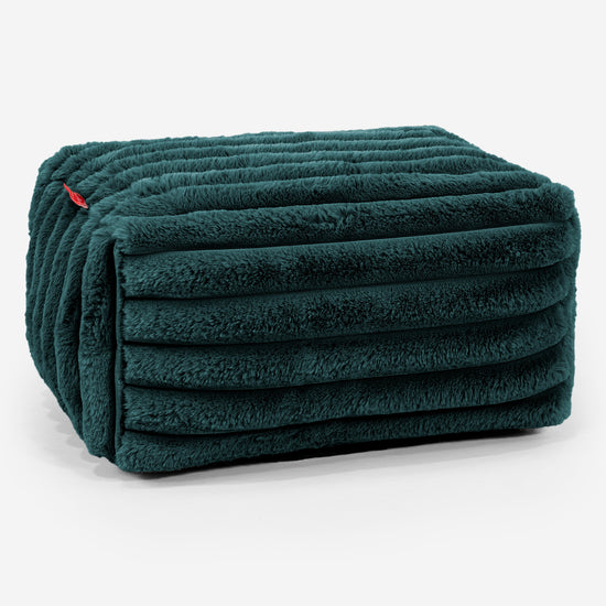 Petit Repose Pied - Velours Côtelé Ultra Pelucheux Bleu Canard 01