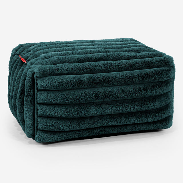 Petit Repose Pied - Velours Côtelé Ultra Pelucheux Bleu Canard 01
