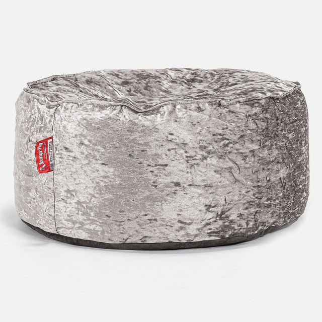 Pouf Design Rond - Vintage Velours Argent 01