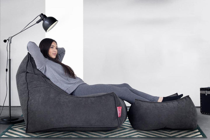 LOUNGE PUG, Gros Pouf Repose Pied, Gaufre Graphite