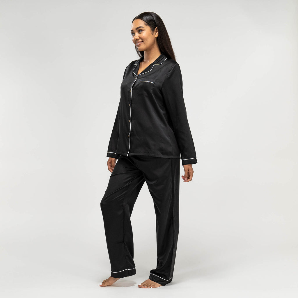 Pantalon de Pyjama en Satin Noir pour Femmes 04