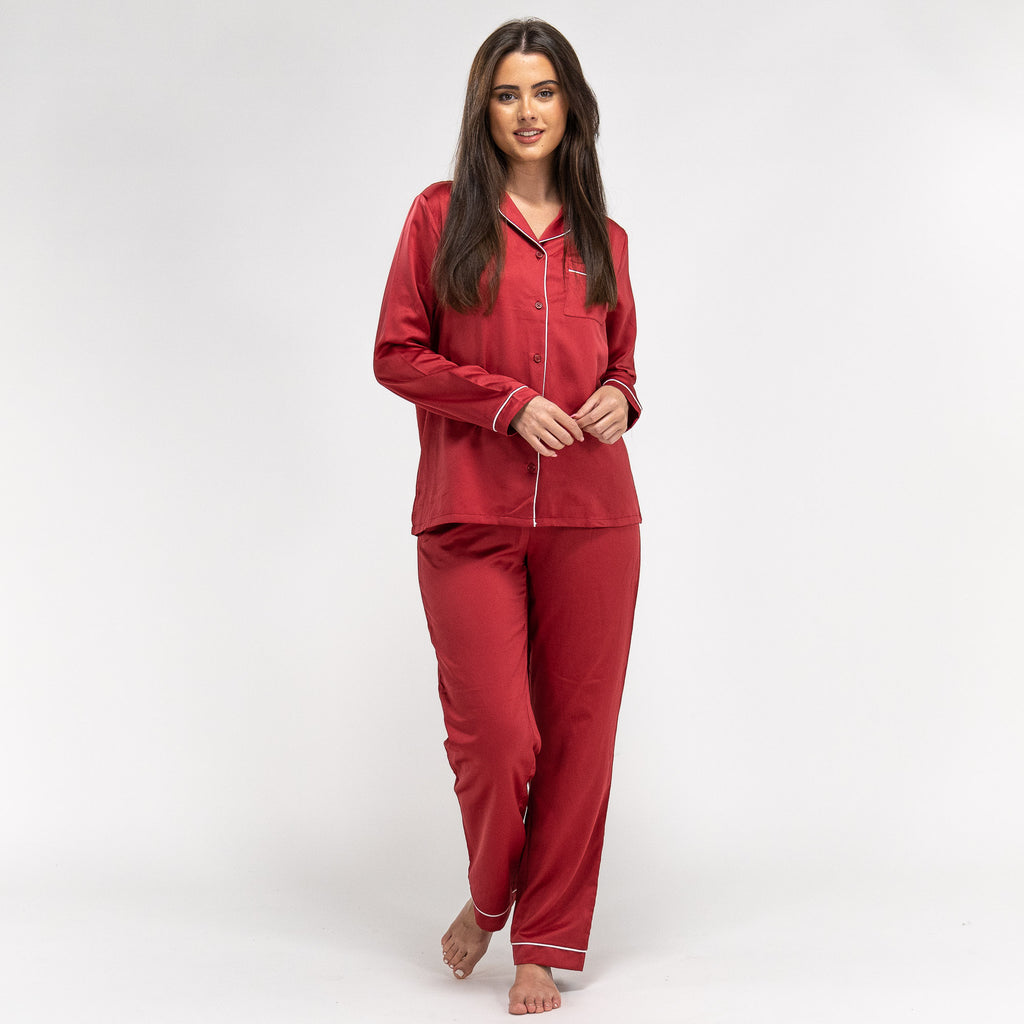 Pantalon de Pyjama en Satin Rouge pour Femmes 01