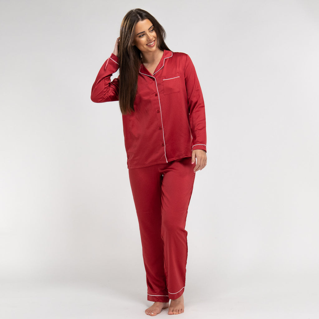 Pantalon de Pyjama en Satin Rouge pour Femmes 04