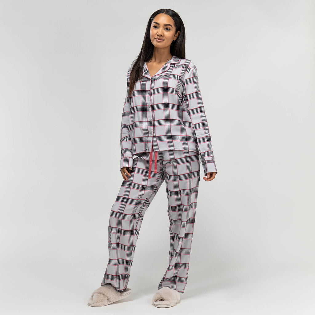 Pyjama en Coton à Carreaux Rose pour Femmes 05