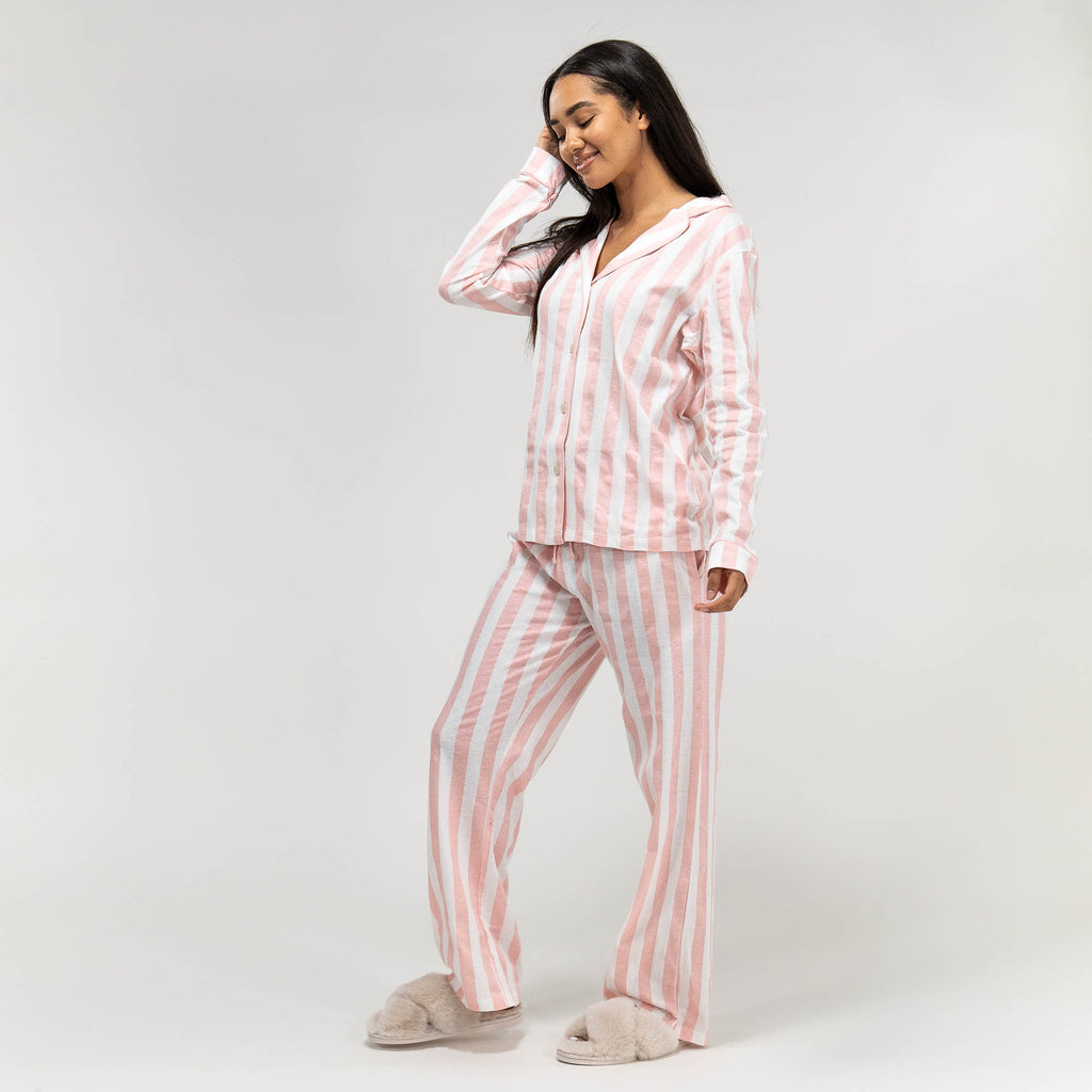 Pyjama en jersey rayures roses pour femmes haut manches