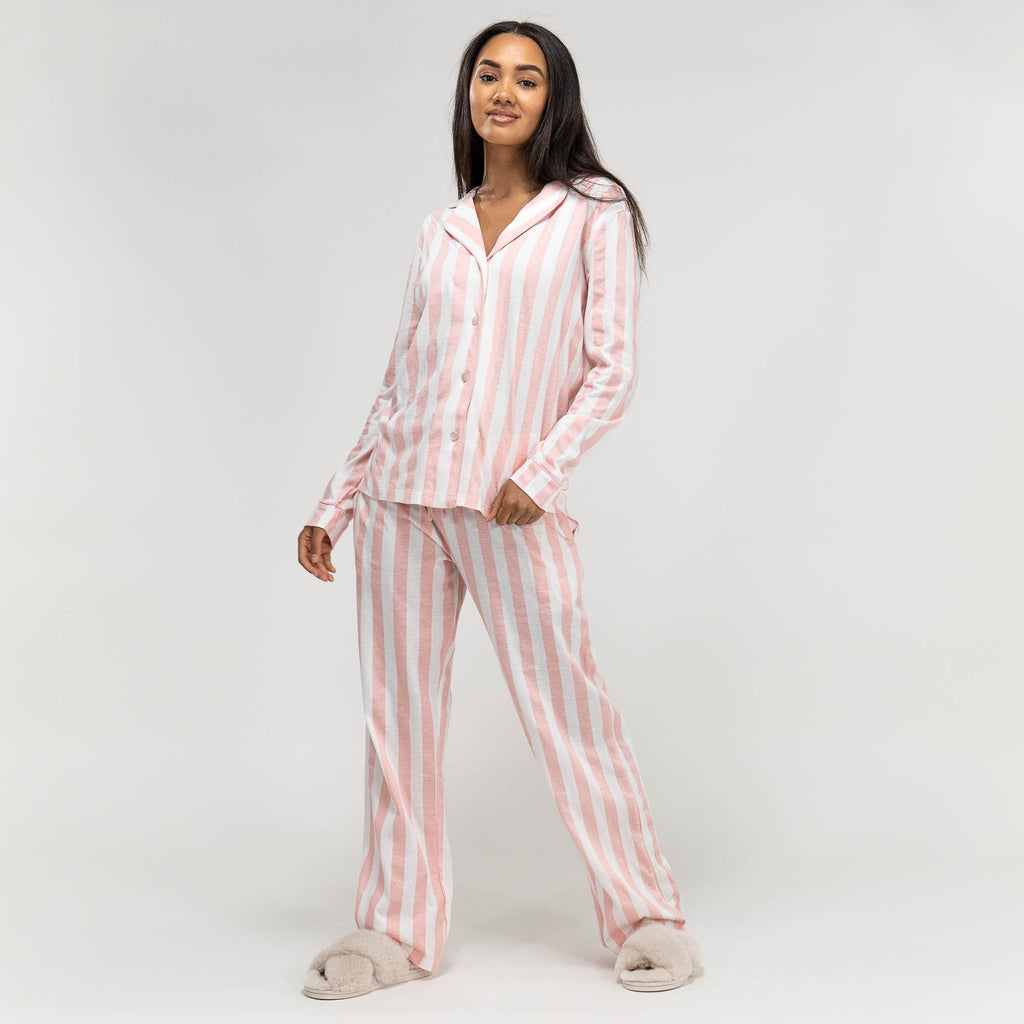Pyjama en Jersey à Rayures Roses pour Femmes 03