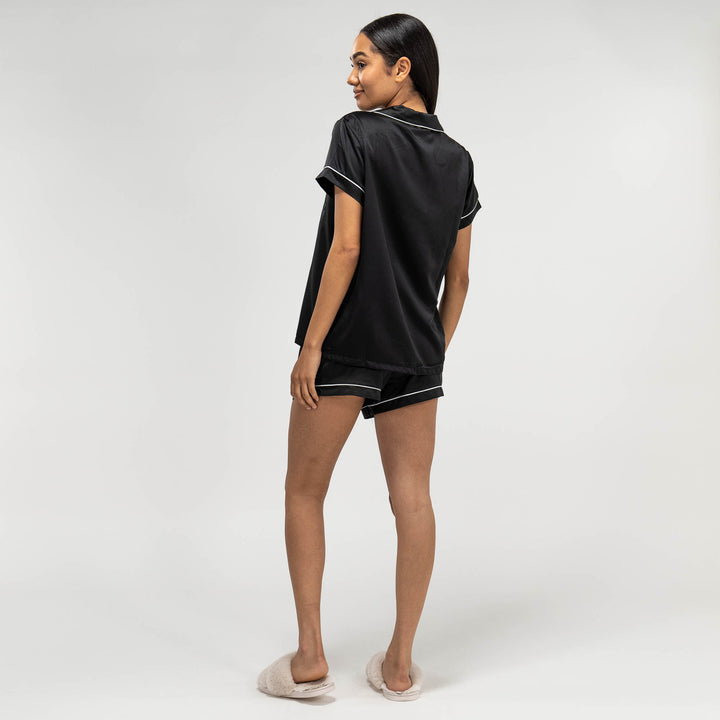 Short de Pyjama en Satin Noir pour femmes haut a manches short et short taille XS XL Blanc Big Bertha Original FR